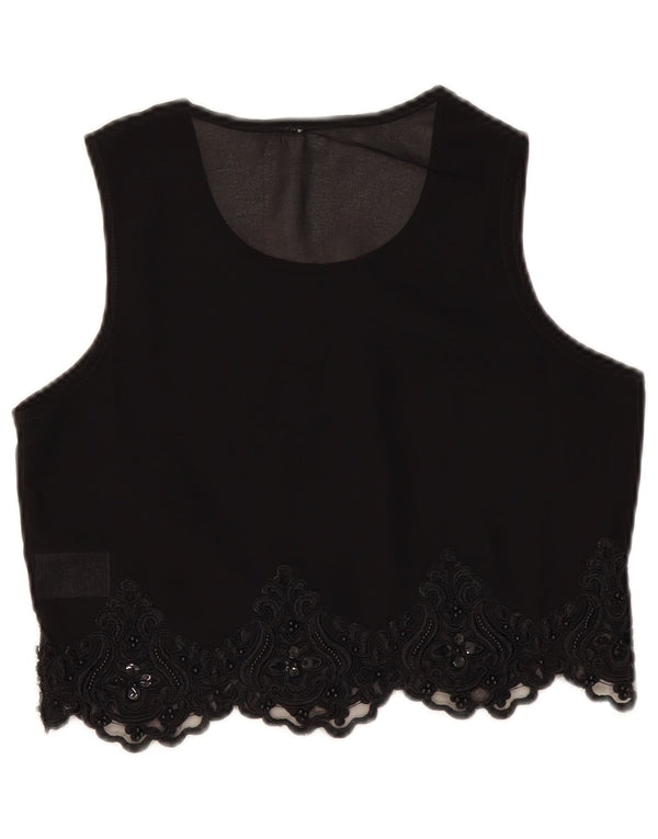 Vintage Womens Crop See Through Μπλούζα Top 10 Small Black Paisley