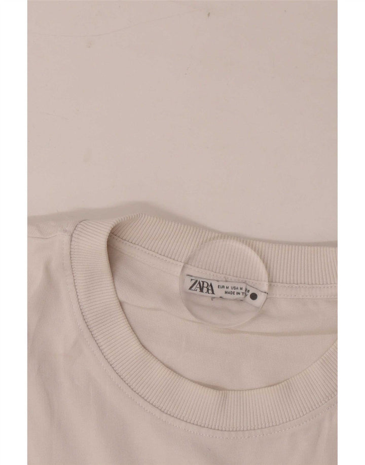 Zara Γυναικείο T-Shirt Crop Oversized Top UK 14 Medium White
