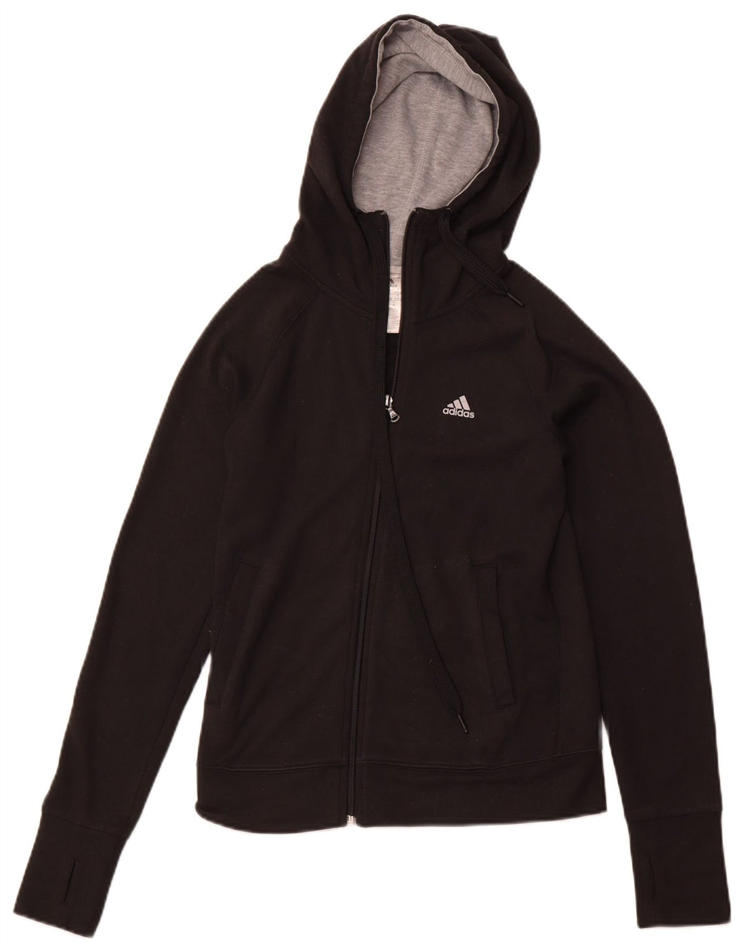 Γυναικείο πουλόβερ ADIDAS Climalite Zip Hoodie UK 4/6 XS μαύρο πολυεστέρα