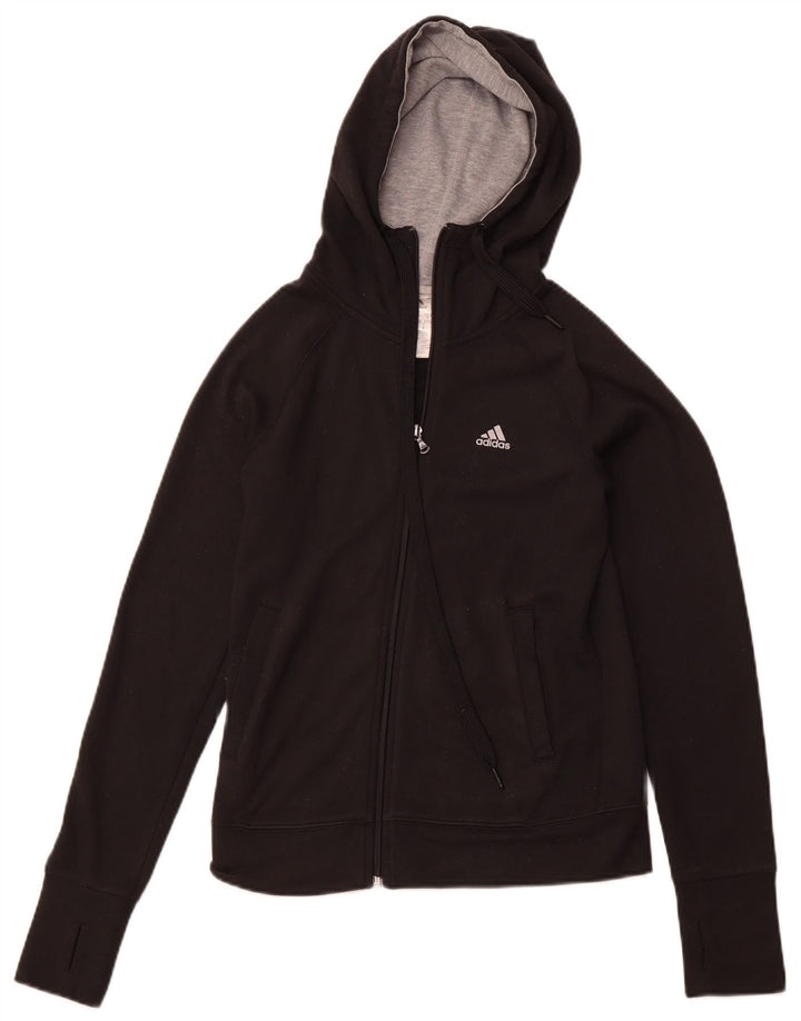 Γυναικείο πουλόβερ ADIDAS Climalite Zip Hoodie UK 4/6 XS μαύρο πολυεστέρα