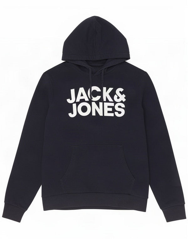 Jack & Jones Mens Graphic Hoodie Jumper Small Navy Blue Cotton