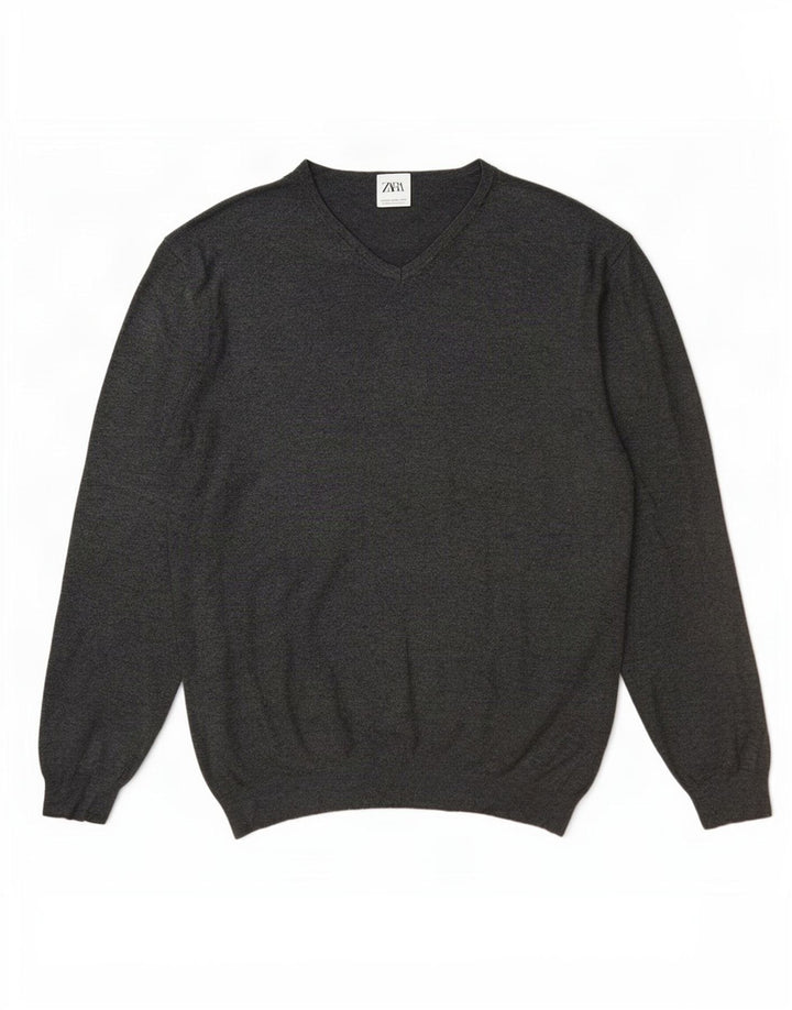 Ανδρικό πουλόβερ Zara με V λαιμόκοψη 2XL γκρι βισκόζη