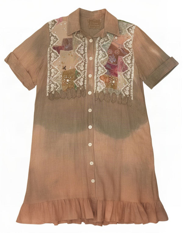 Antica Sartoria Γυναικείο Πουκάμισο Φόρεμα UK 16 Large Brown Colourblock