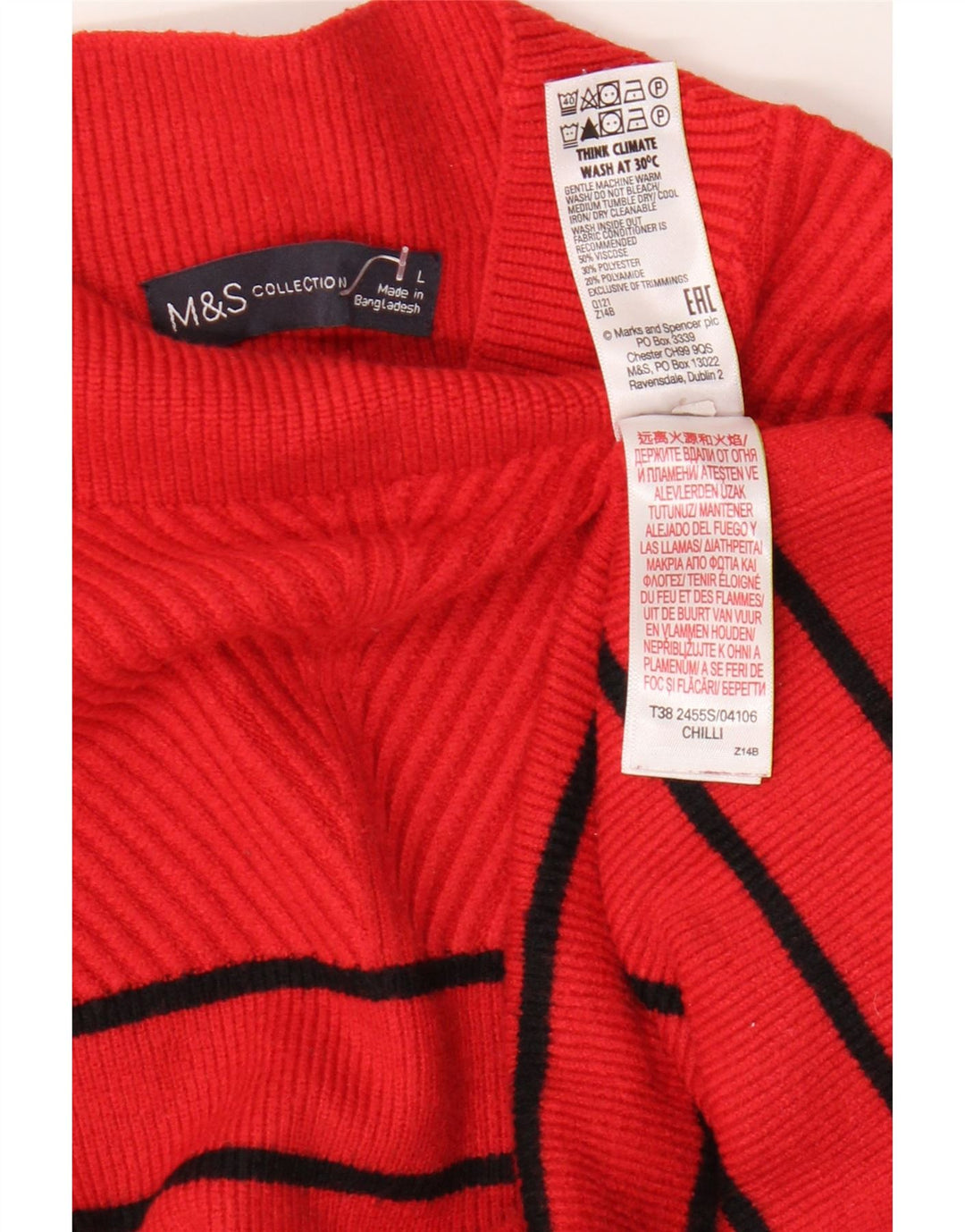 Marks & Spencer Γυναικείο πουλόβερ με λαιμό χελώνα UK 16 μεγάλο κόκκινο ριγέ