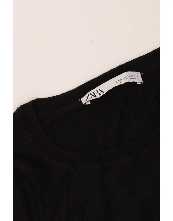 Zara Γυναικείο πουλόβερ με λαιμόκοψη UK 14 Medium Μαύρο