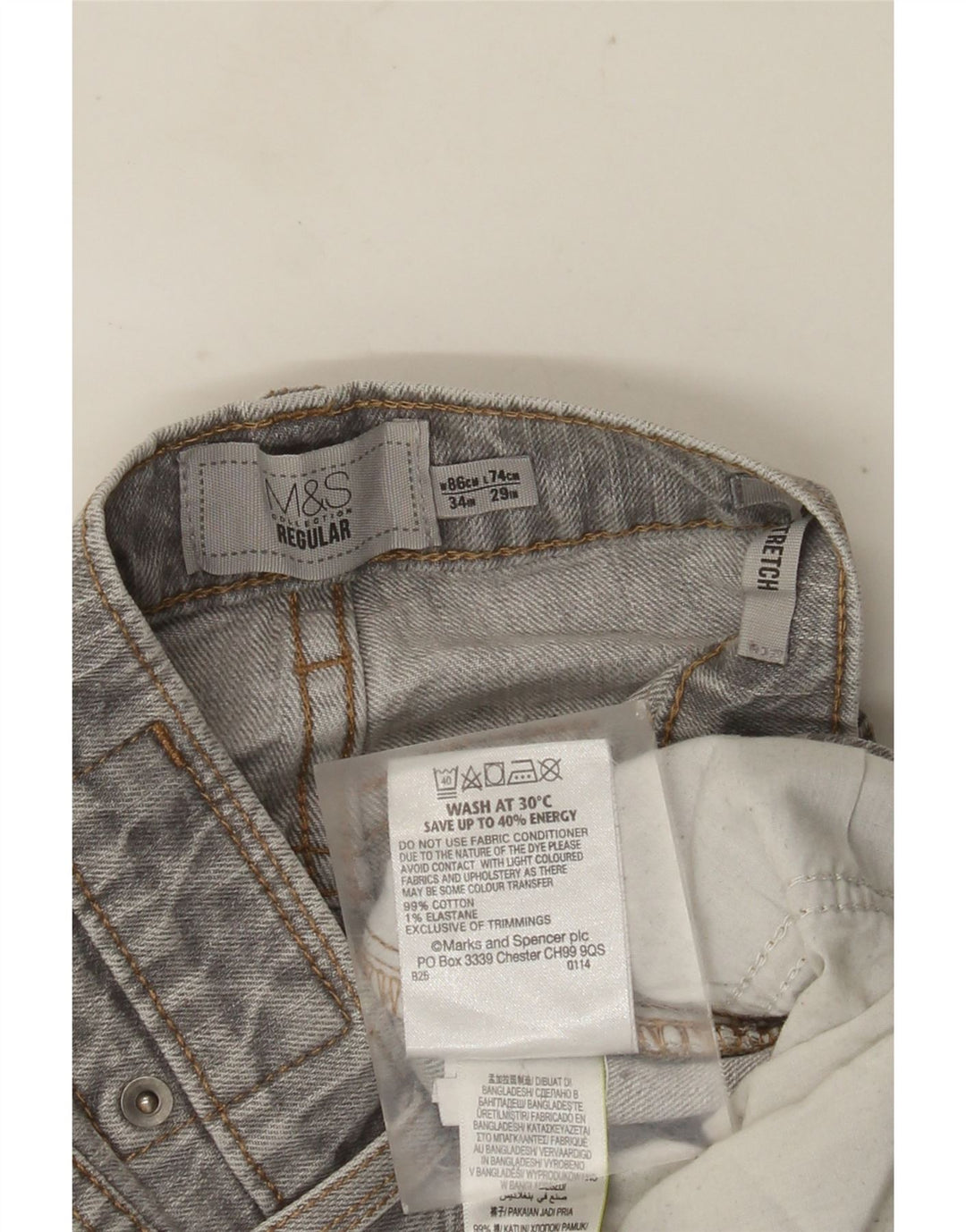 MARKS & SPENCER Ανδρικό τζιν με κανονική εφαρμογή ίσιο W34 L29 Γκρι βαμβακερό