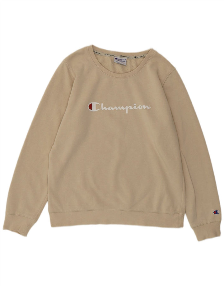 CHAMPION Γυναικείο γραφικό φούτερ Jumper UK 16 μεγάλο μπεζ βαμβακερό