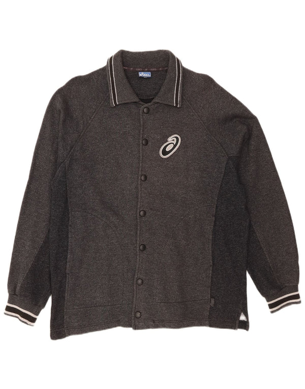 Ανδρικό πουλόβερ ζακέτα Asics, Βαμβακερό μεσαίο γκρι ριγέ