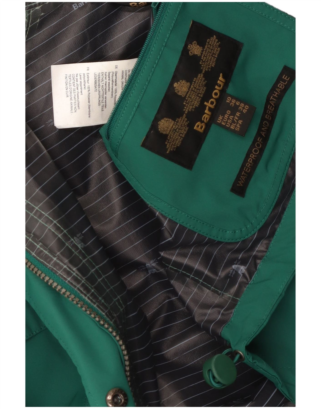 Barbour Γυναικείο μπουφάν βροχής με κουκούλα UK 10 Small Green Polyester