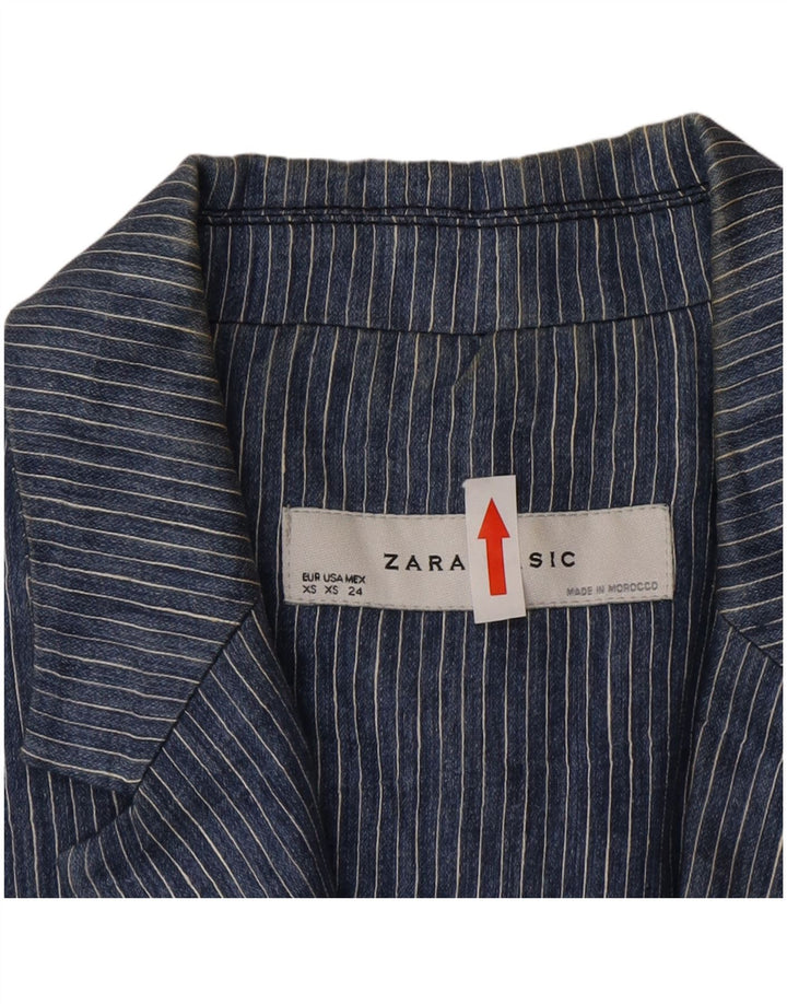Zara Γυναικείο Μπουφάν 1 Κουμπί Blazer UK 6 XS Blue Pinstripe Polyester