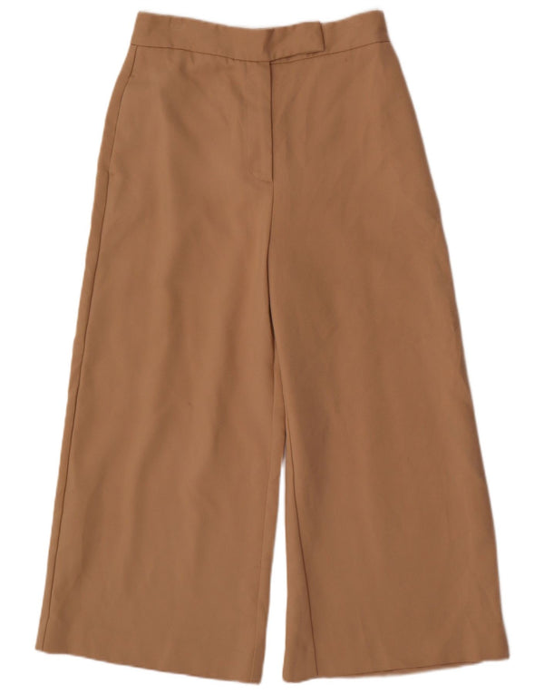ZARA Γυναικείο φαρδύ παντελόνι με κομμένο πόδι Medium W28 L24 Beige Polyester