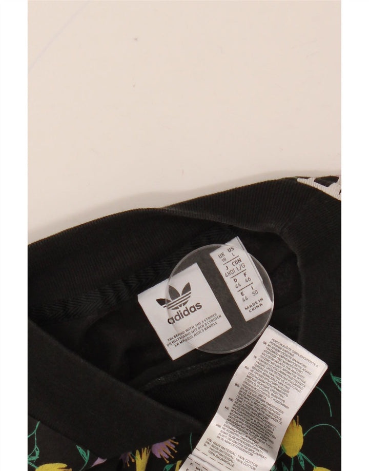 Γυναικείο γραφικό μπλουζάκι ADIDAS τοπ UK 18 XL μαύρο φλοράλ βαμβακερό