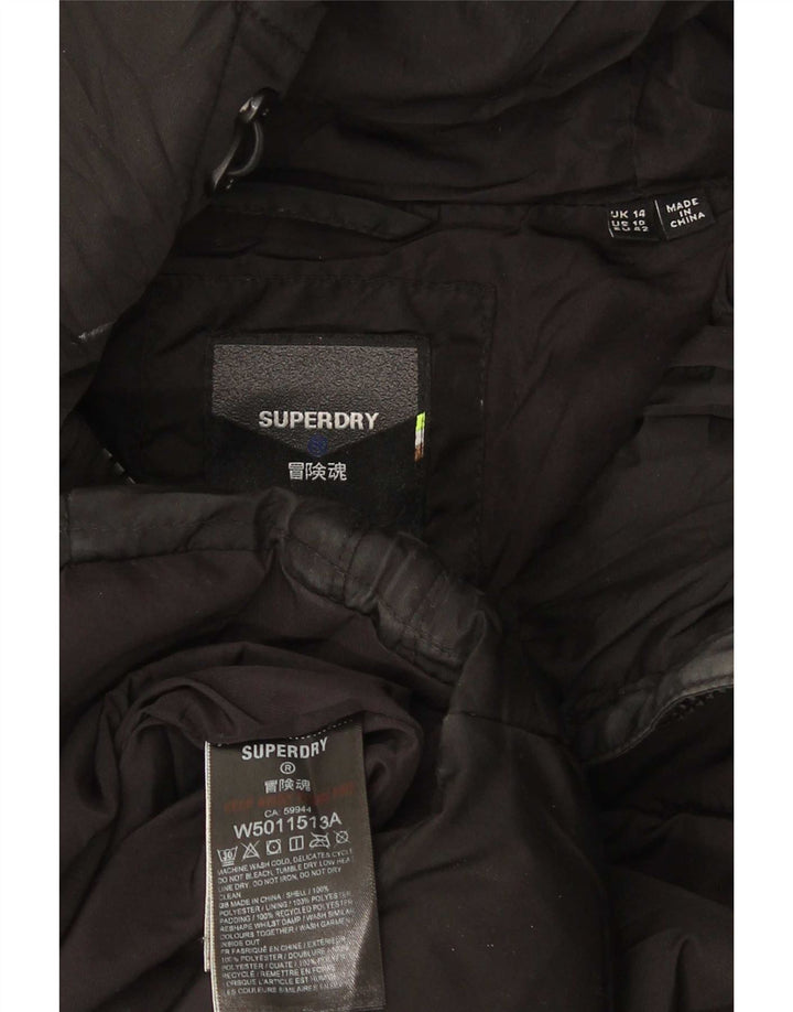 Superdry γυναικείο μπουφάν με κουκούλα UK 14 μεγάλο μαύρο πολυεστέρα