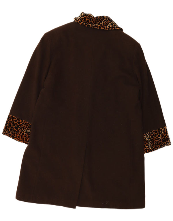 NICOWA Womens Double Breasted Coat UK 18 XL Brown Animal Print Cashmere