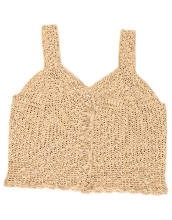 Vintage Γυναικεία Crop Μπλούζα Τοπ UK 8 Small Beige