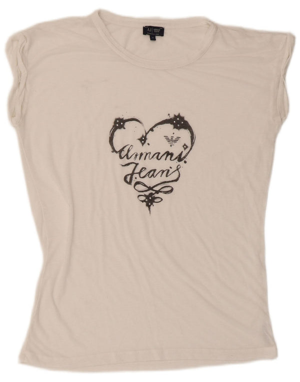 Armani Jeans Γυναικείο γραφικό T-Shirt Top EU 40 Medium White