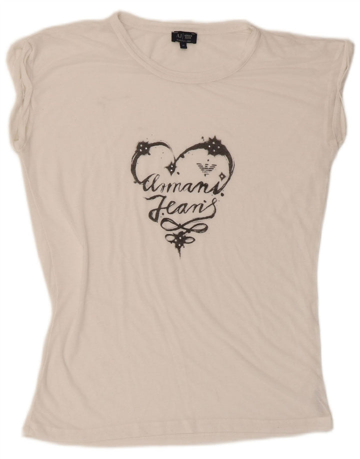Armani Jeans Γυναικείο γραφικό T-Shirt Top EU 40 Medium White