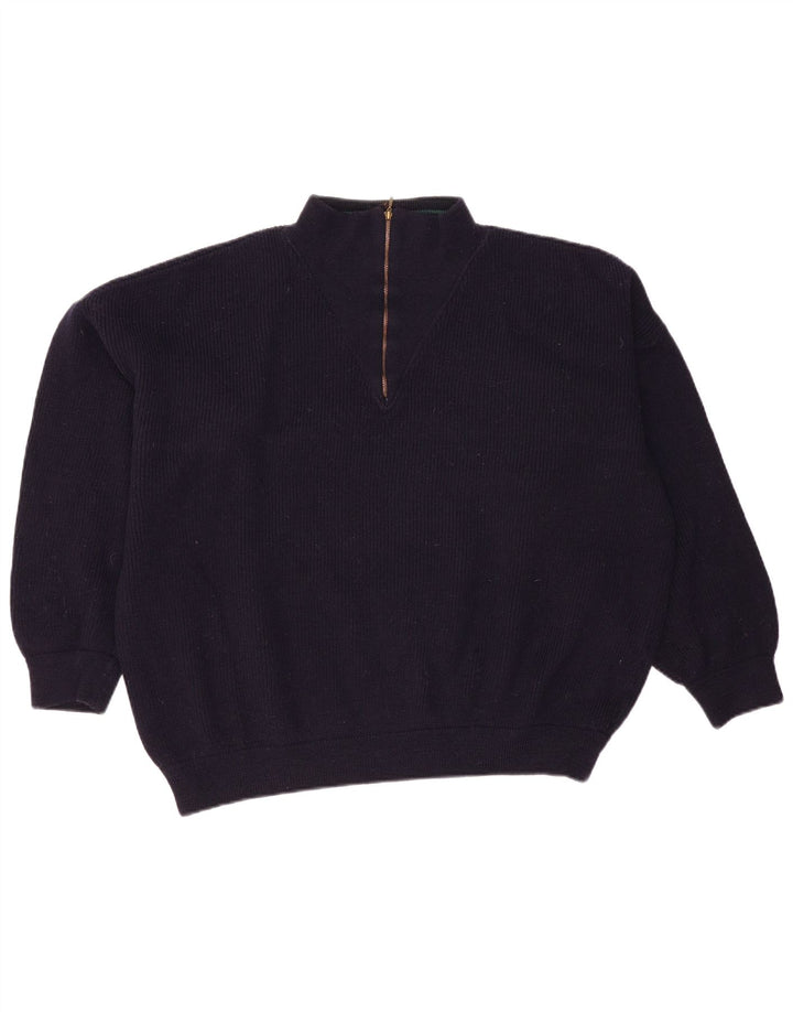 Vintage γυναικείο πουλόβερ με λαιμόκοψη με φερμουάρ UK 16 μεγάλο μάλλινο Navy