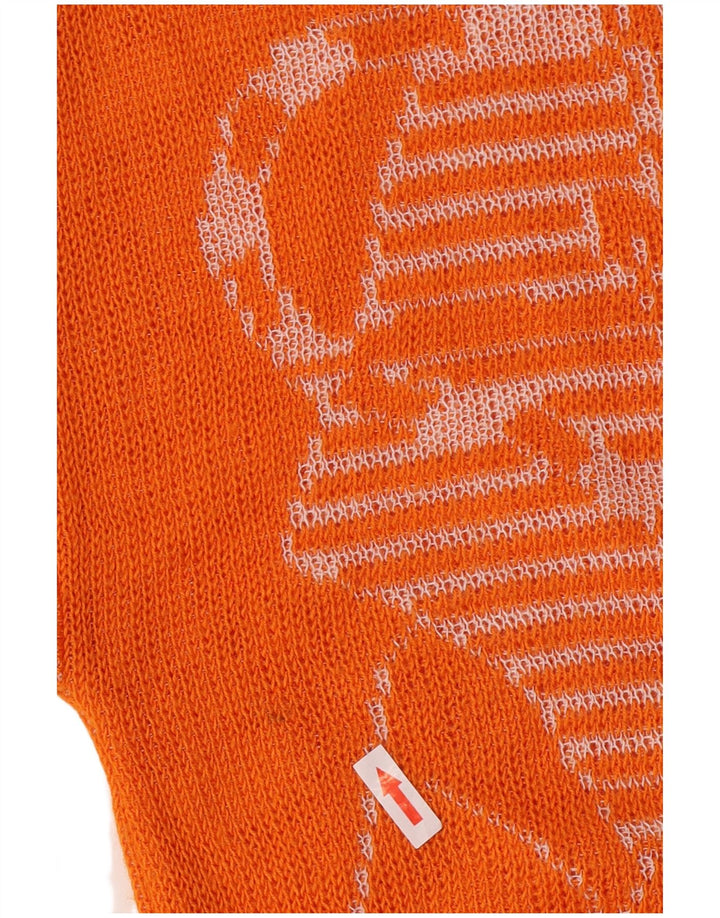 Vintage γυναικείο γραφικό πουλόβερ με λαιμόκοψη UK 12 μεσαίου πορτοκαλί ακρυλικό