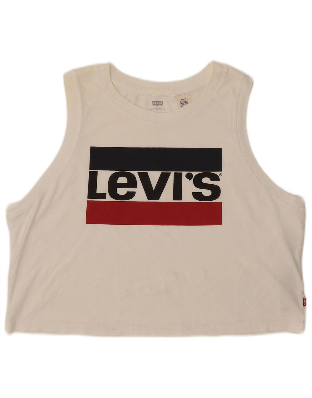Γυναικείο γραφικό γιλέκο LEVI'S Crop UK 16 μεγάλο βαμβακερό υπόλευκο