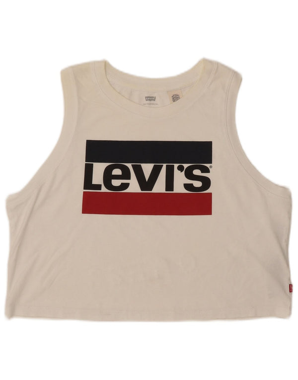 Γυναικείο γραφικό γιλέκο LEVI'S Crop UK 16 μεγάλο βαμβακερό υπόλευκο
