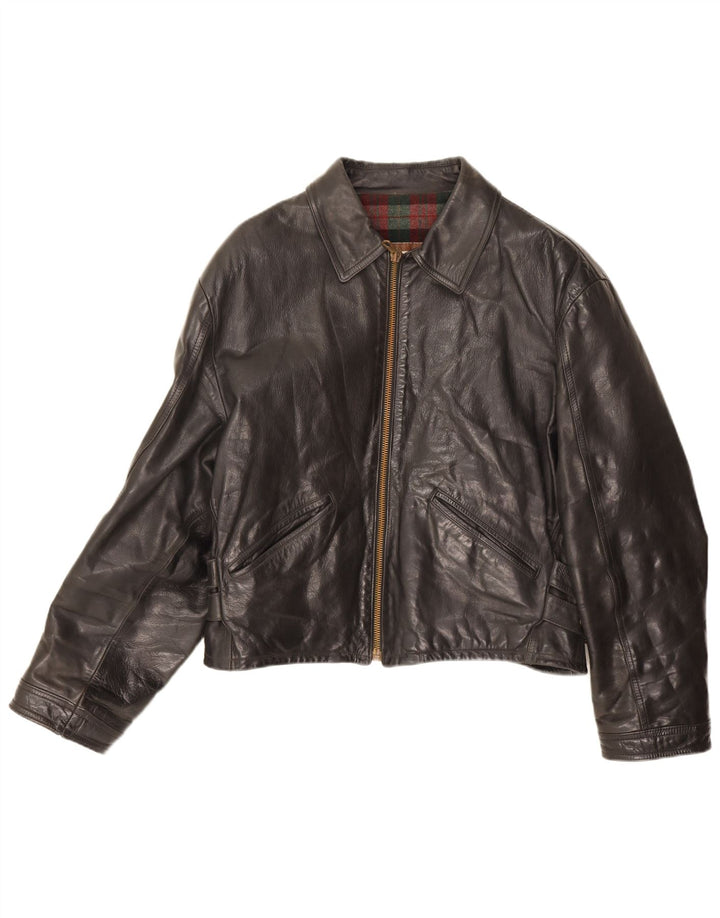 Vintage Γυναικείο Crop Δερμάτινο Μπουφάν IT 52 2XL Μαύρο Δερμάτινο