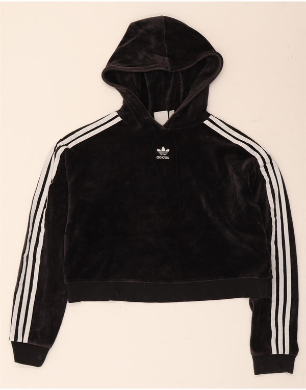 Γυναικεία Adidas Oversized Crop Velvet Hoodie Jumper UK 4 XS Μαύρο βαμβακερό