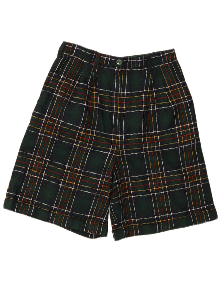 VINTAGE Γυναικείο Ψηλόμεσο Σορτς W28 Μεσαίο Πράσινο Καρό