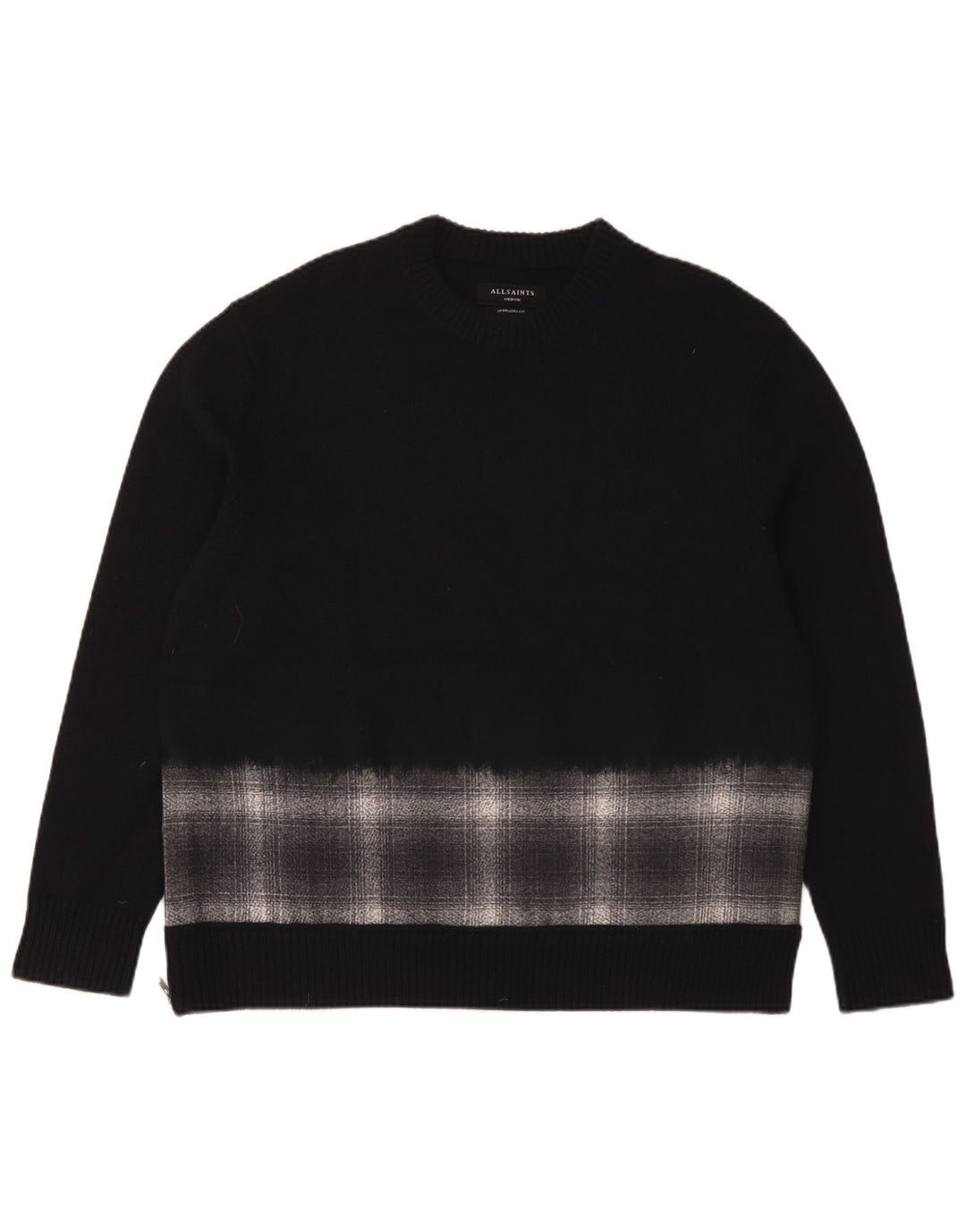 Ανδρικό πουλόβερ All Saints Oversized Crew Neck Jumper Medium Navy Blue Check