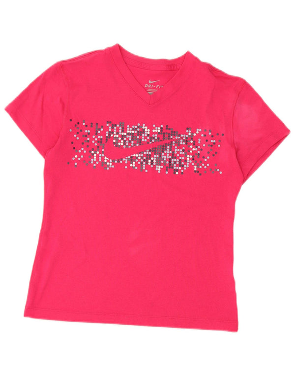 Nike Girls Dri Fit Graphic T-Shirt Top 10-11 Years Pink