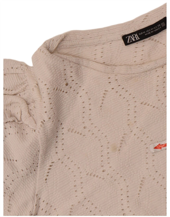 Zara Γυναικεία Μπλούζα Crop Top UK 12 Μεσαία Λευκή Βαμβακερή