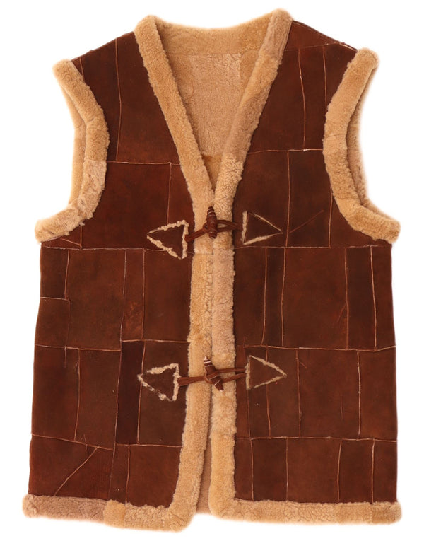 Vintage Ανδρικό Shearling Gilet UK 40 Large Brown