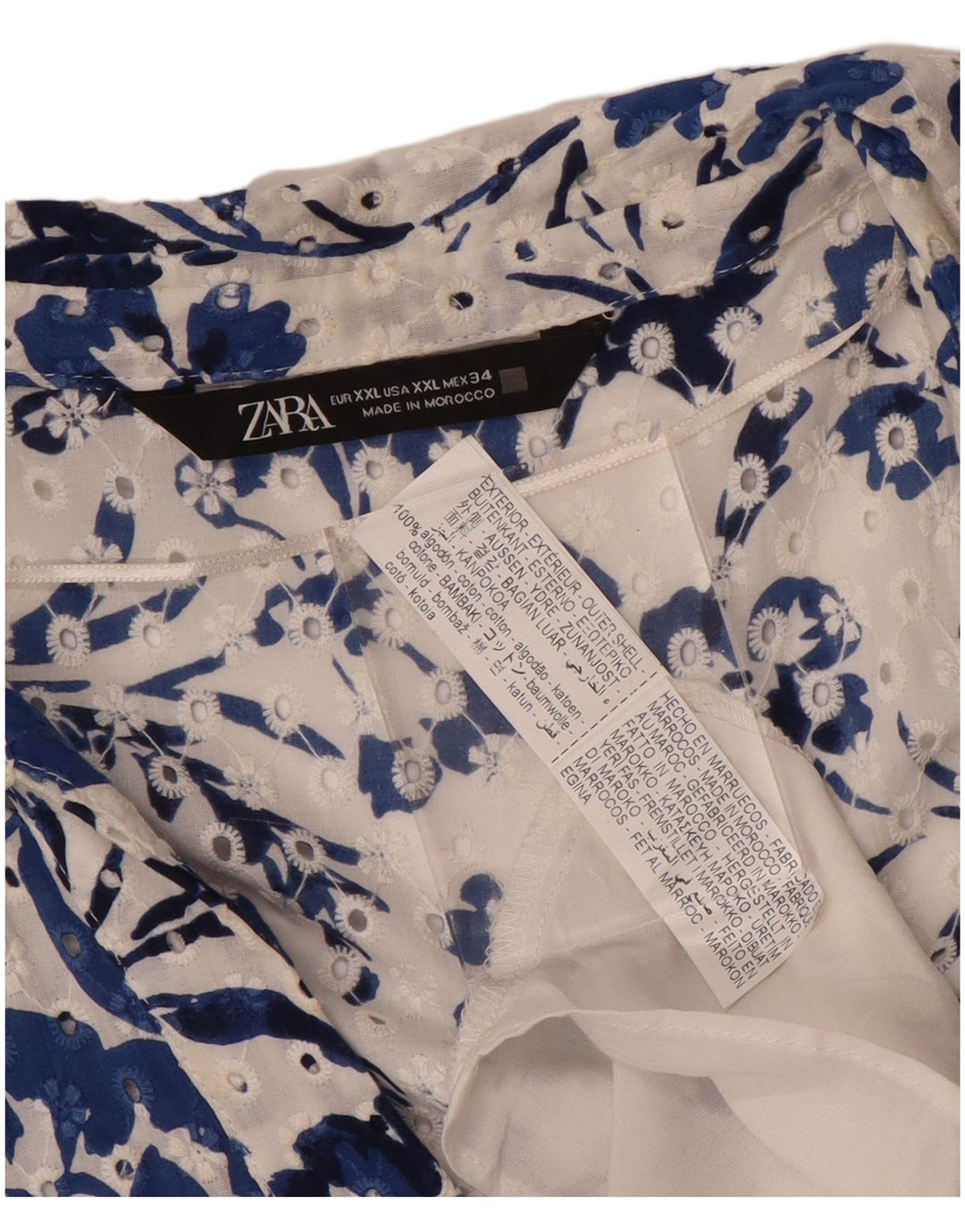 ZARA Γυναικείο κοντομάνικο Maxi φόρεμα UK 20 2XL Μπλε φλοράλ βαμβακερό