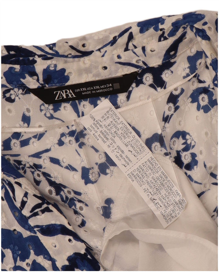 ZARA Γυναικείο κοντομάνικο Maxi φόρεμα UK 20 2XL Μπλε φλοράλ βαμβακερό