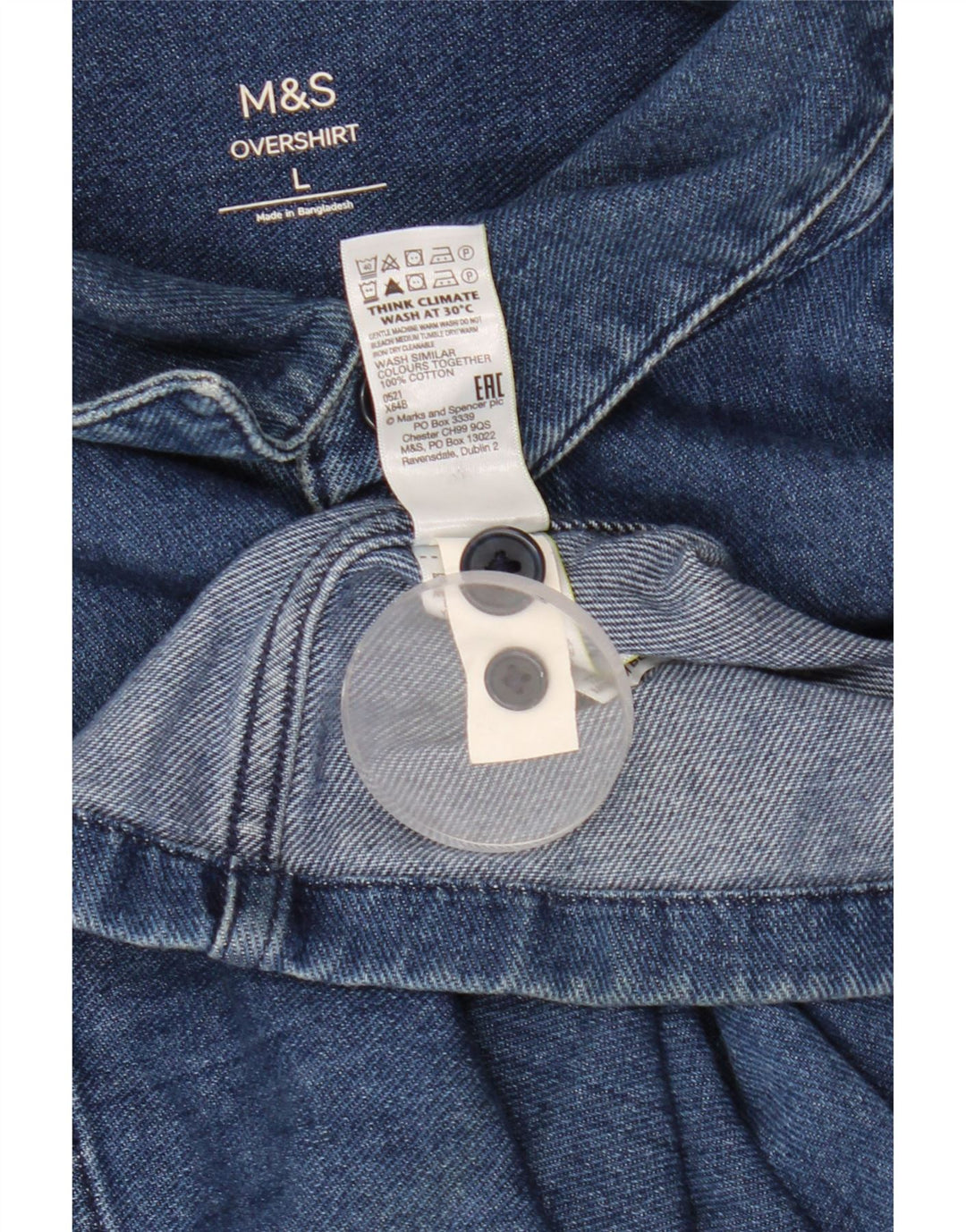 Marks & Spencer Ανδρικό πουκάμισο Τζιν Μπλουζάκι μεγάλο μπλε βαμβακερό Classic