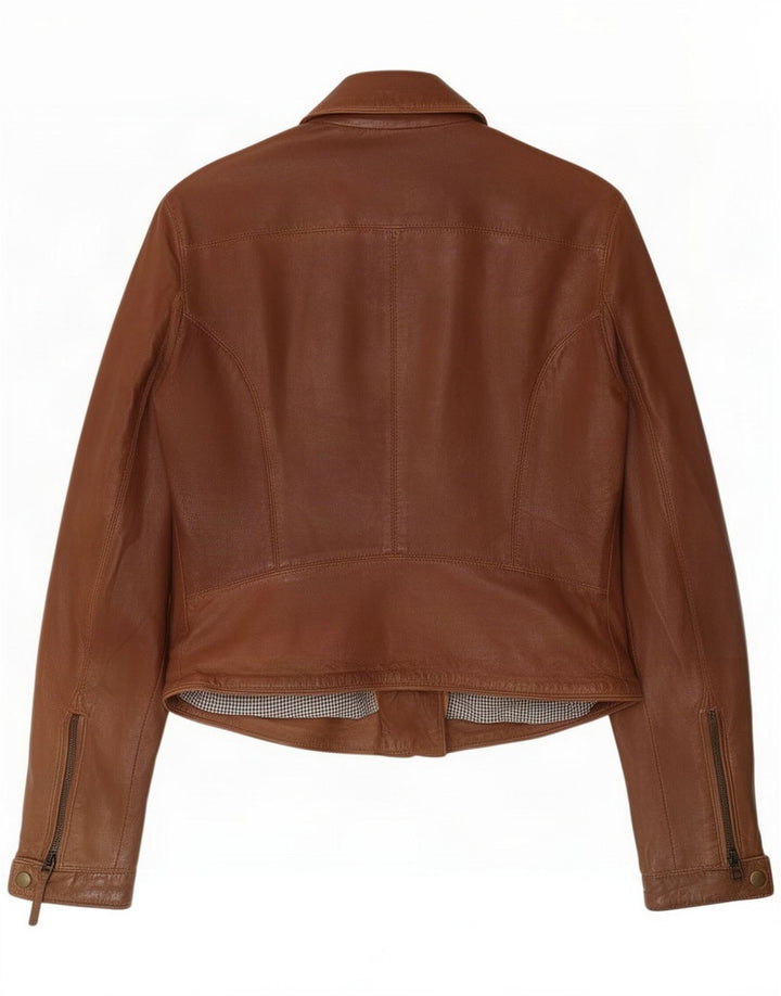 Massimo Dutti Γυναικείο Biker Δερμάτινο μπουφάν UK 10 Small Brown