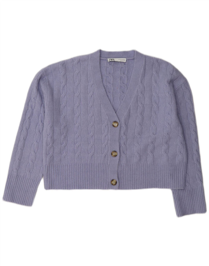 Zara Γυναικεία Ζακέτα Crop UK 14 Medium Purple Polyester
