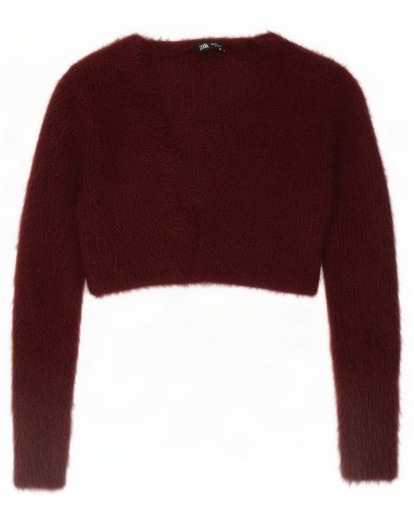 Zara Womens Open Bolero Jumper UK 10 Small Burgundy