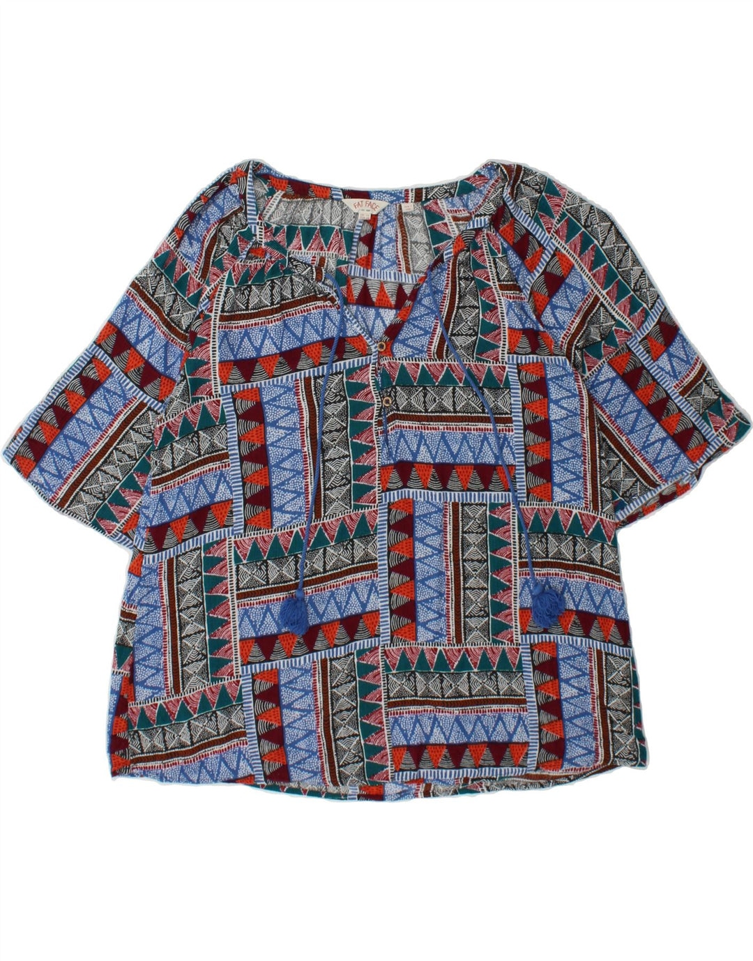FAT FACE Womens Blouse Top UK 10 Small  Blue Patchwork Viscose Vintage Fat Face and Second-Hand Fat Face from Messina Hembry 