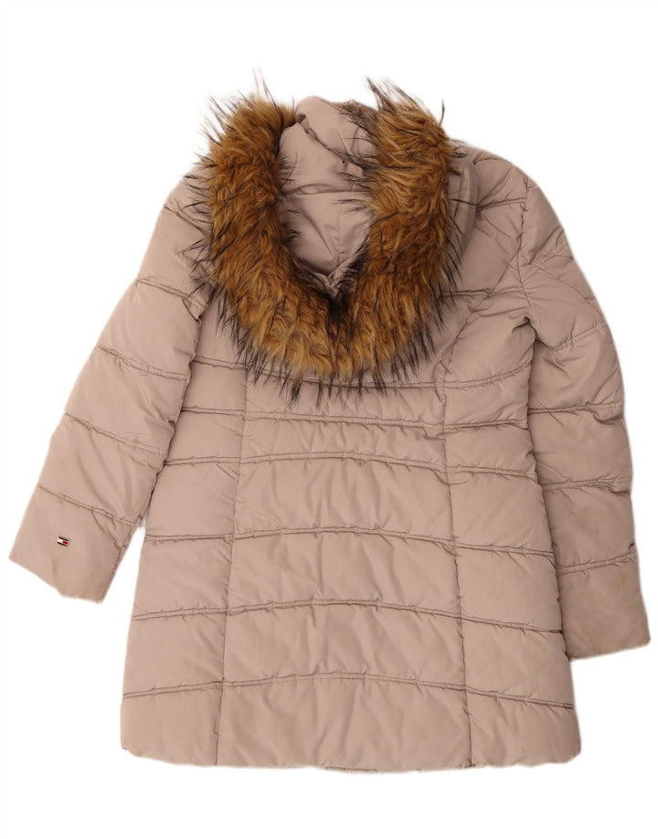 TOMMY HILFIGER Womens Oversized Hooded Padded Coat UK 10 Small Beige
