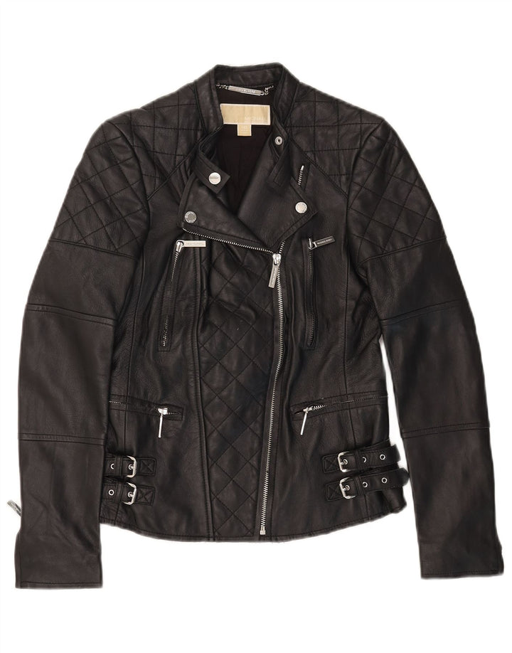 Michael Kors Γυναικείο Crop Leather Biker Jacket UK 2 2XS Μαύρο Δερμάτινο