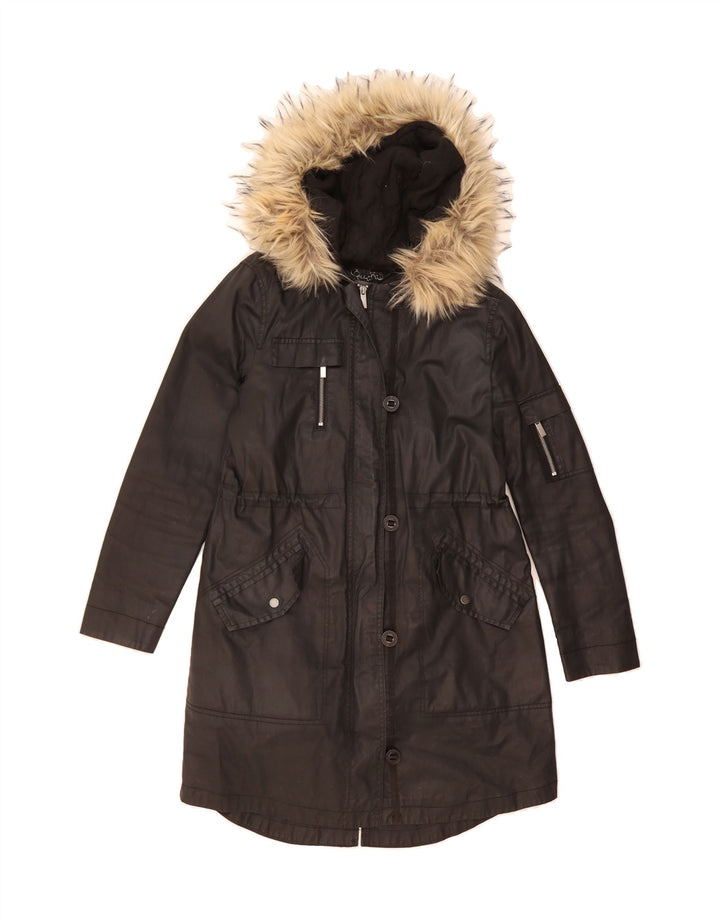 MINT VELVET Womens Hooded Parka Jacket UK 12 Medium Black Cotton Vintage MINT VELVET and Second-Hand MINT VELVET from Messina Hembry 