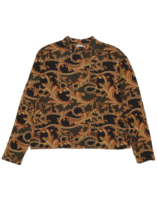 Zara Γυναικεία μακρυμάνικη μπλούζα τοπ UK 14 Medium Khaki Paisley Polyester