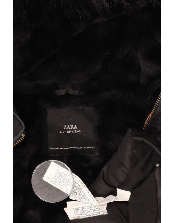 Zara Γυναικείο μπουφάν με κουκούλα UK 18 XL μαύρο πολυεστέρα