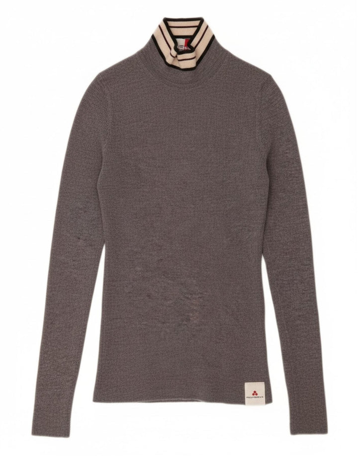 PEUTEREY Womens Turtle Neck Jumper Sweater UK 12 Medium Grey Wool