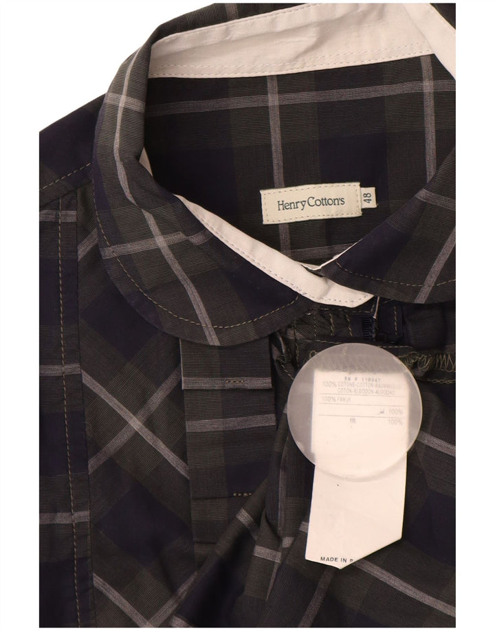 Henry Cottons Γυναικείο βολάν μπλουζάκι μπροστινό IT 48 XL Navy Blue Check Cotton