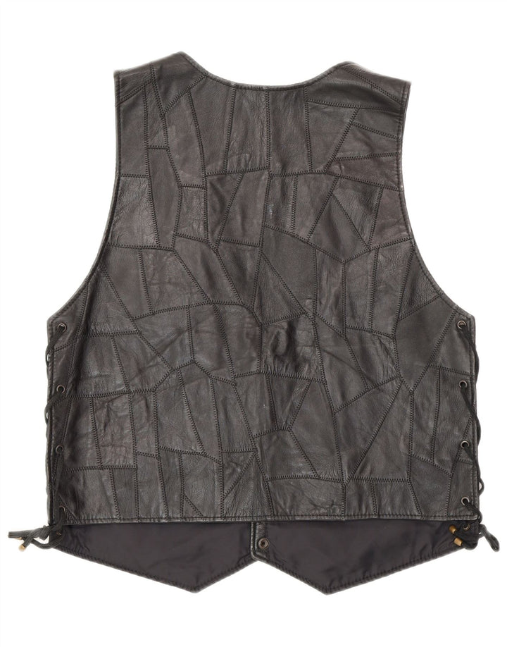 Vintage Γυναικείο Δερμάτινο Γιλέκο 2XL Μαύρο Patchwork Biker