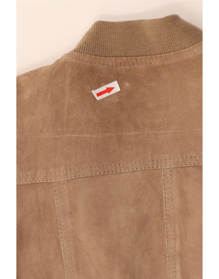 Vintage Γυναικείο Suede Bomber Jacket IT 42 Medium Beige Leather