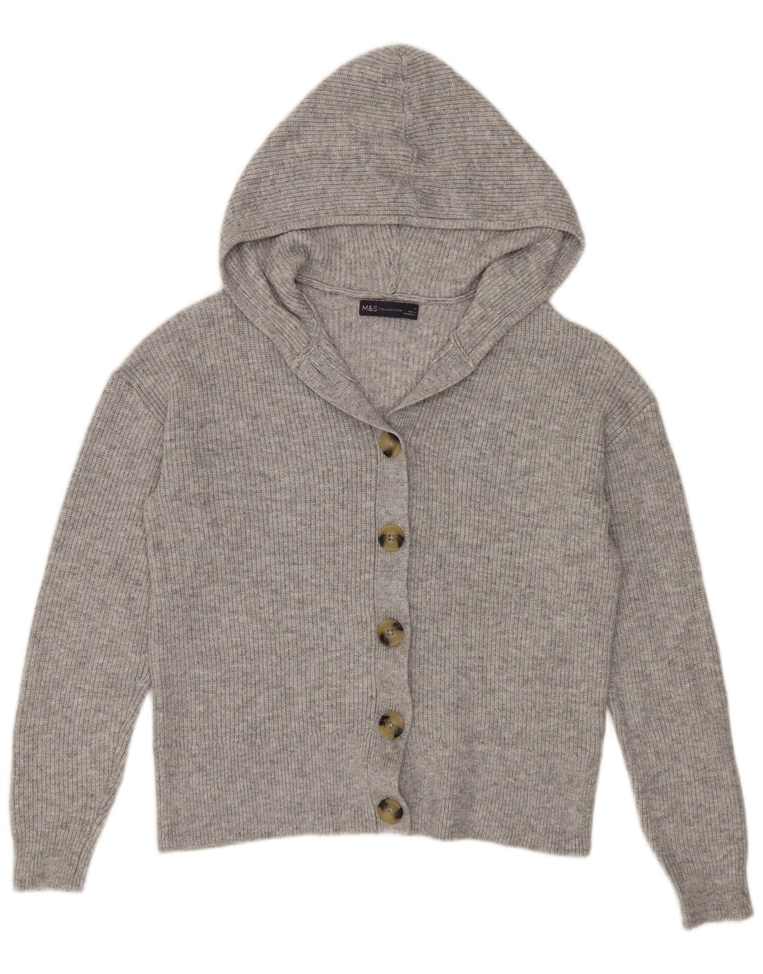 Γυναικείο πουλόβερ ζακέτα με κουκούλα Marks & Spencer UK 14 Medium Grey Polyester
