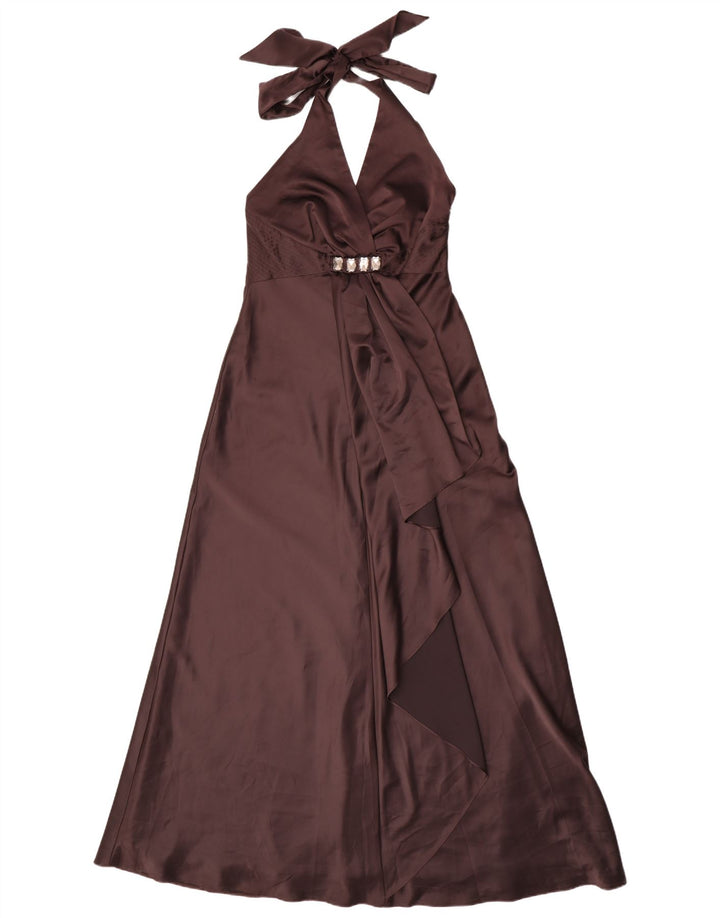 Πρωτοεμφανιζόμενο γυναικείο φόρεμα Maxi Halter UK 12 μεσαίου καφέ πολυεστέρας